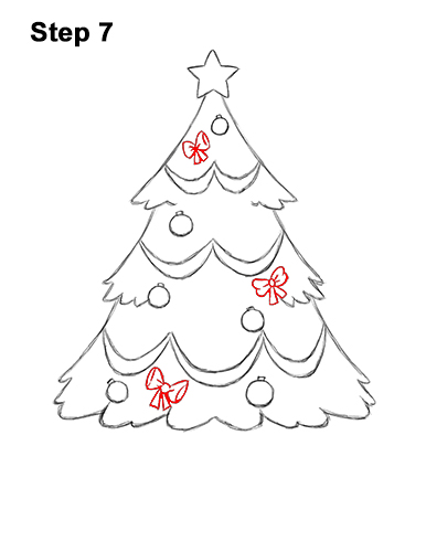 How to Draw Cartoon Christmas Tree with Presents 7