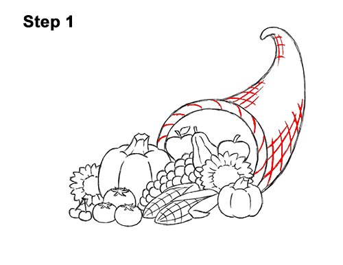 How to Draw Cartoon Cornucopia Thanksgiving 15