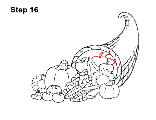 How to Draw Cartoon Cornucopia Thanksgiving 16