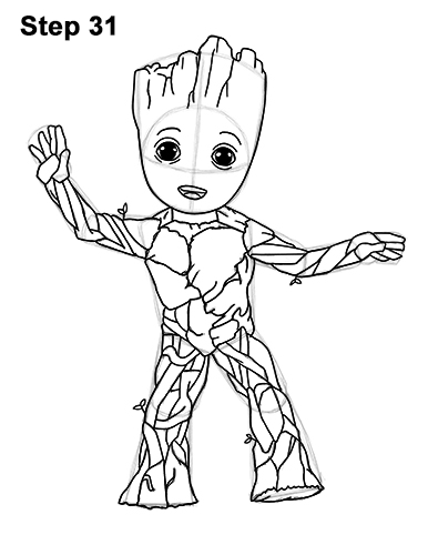 How to Draw Baby Groot Full Body Guardians of the Galaxy 31