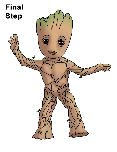 How to Draw Baby Groot Full Body Guardians of the Galaxy