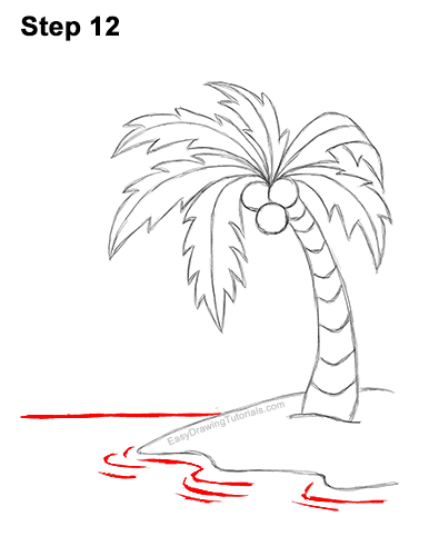 How to Draw Cartoon Palm Tree Tropical Island Beach 12