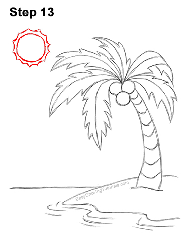 How to Draw Cartoon Palm Tree Tropical Island Beach 13