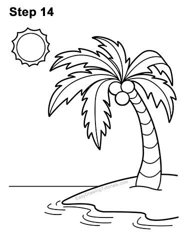 How to Draw Cartoon Palm Tree Tropical Island Beach 14