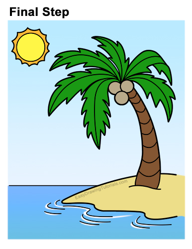 How to Draw Cartoon Palm Tree Tropical Island Beach Clipart