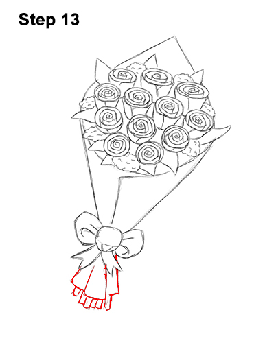 How to Draw Bouquet Dozen Roses Velentine's Day 13