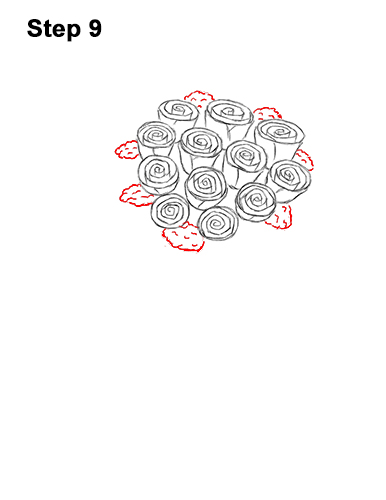 How to Draw Bouquet Dozen Roses Velentine's Day 9