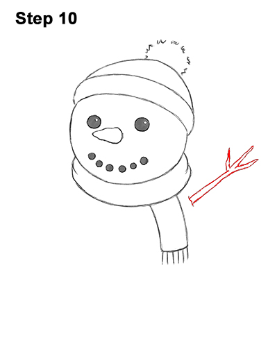 How to Draw Cute Cartoon Snowman Hat Scarf 10