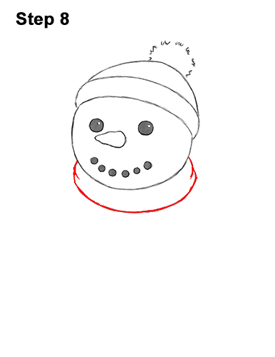 How to Draw Cute Cartoon Snowman Hat Scarf 8