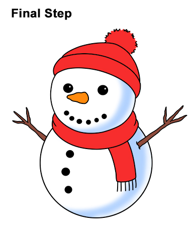 How to Draw Cute Cartoon Snowman Hat Scarf