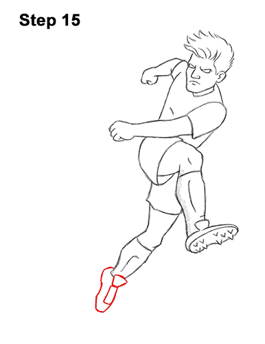 How to Draw Cartoon Soccer Football Player Kicking Ball 15