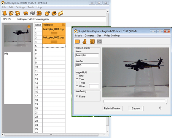 exposure sheet and frame capture screens